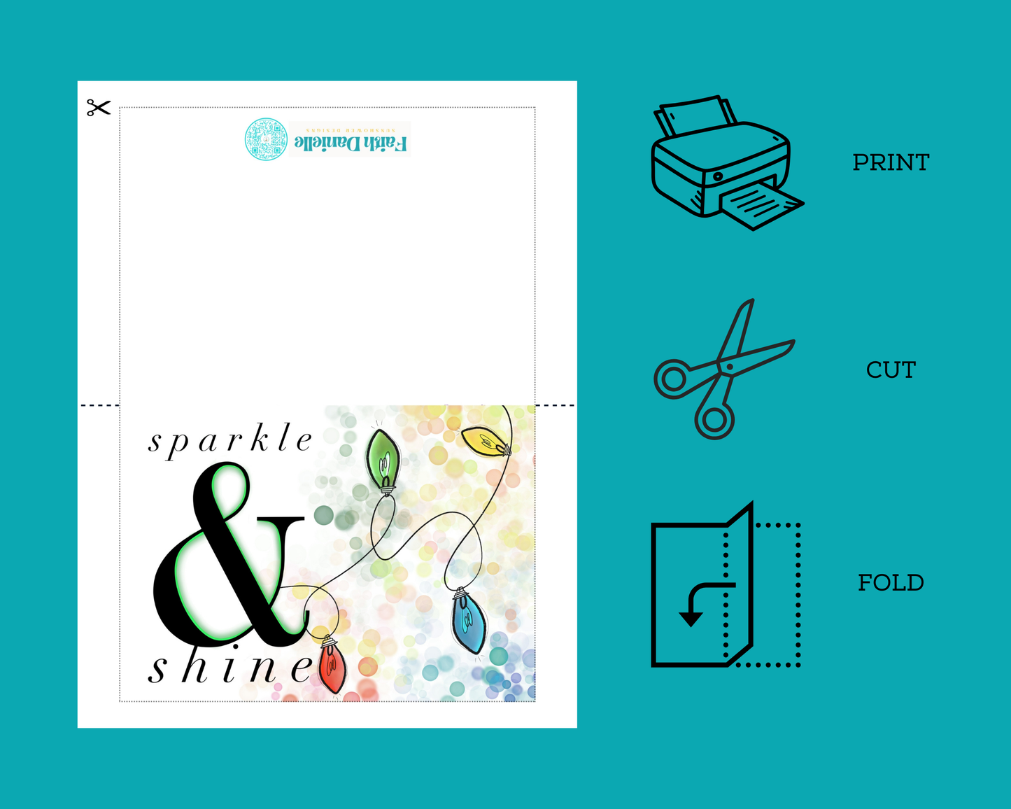 Printable Christmas Card | Watercolor Sparkle & Shine | 5x7 Digital Download | Modern Winter Holiday Greeting Card