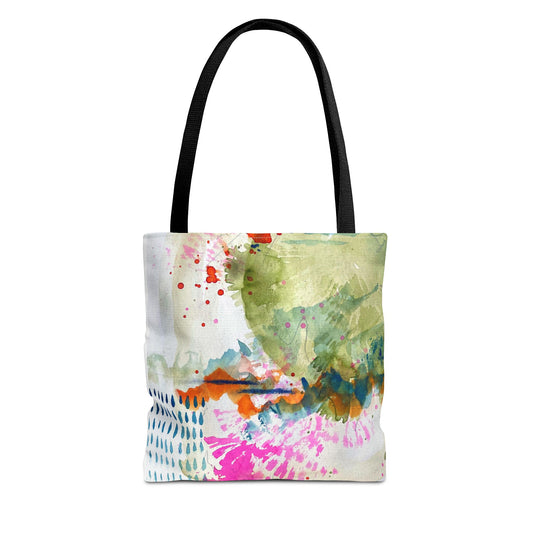Abstract Watercolor Tote Bag — Colorful Floral Splash All-Over Print