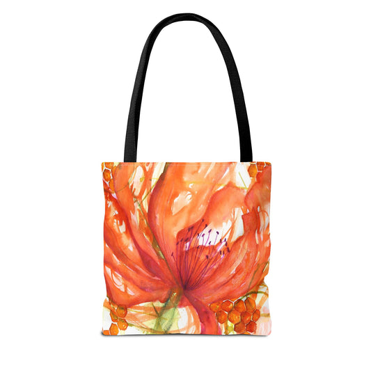 Whimsy Tote Bag — Orange Watercolor Floral All-Over Print
