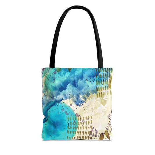 Blue Ocean Abstract Tote Bag – Watercolor Coastal Art Print