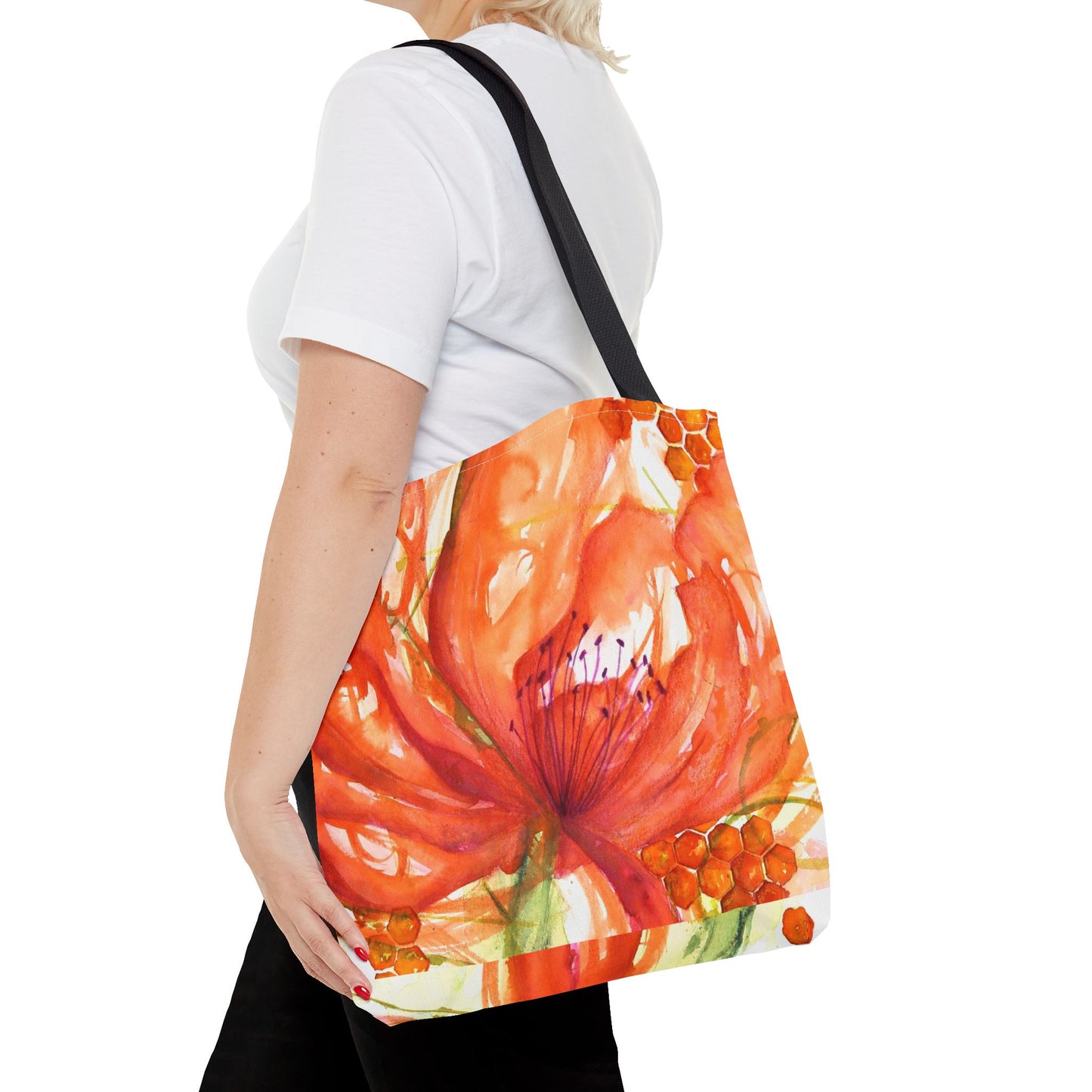 Whimsy Tote Bag — Orange Watercolor Floral All-Over Print