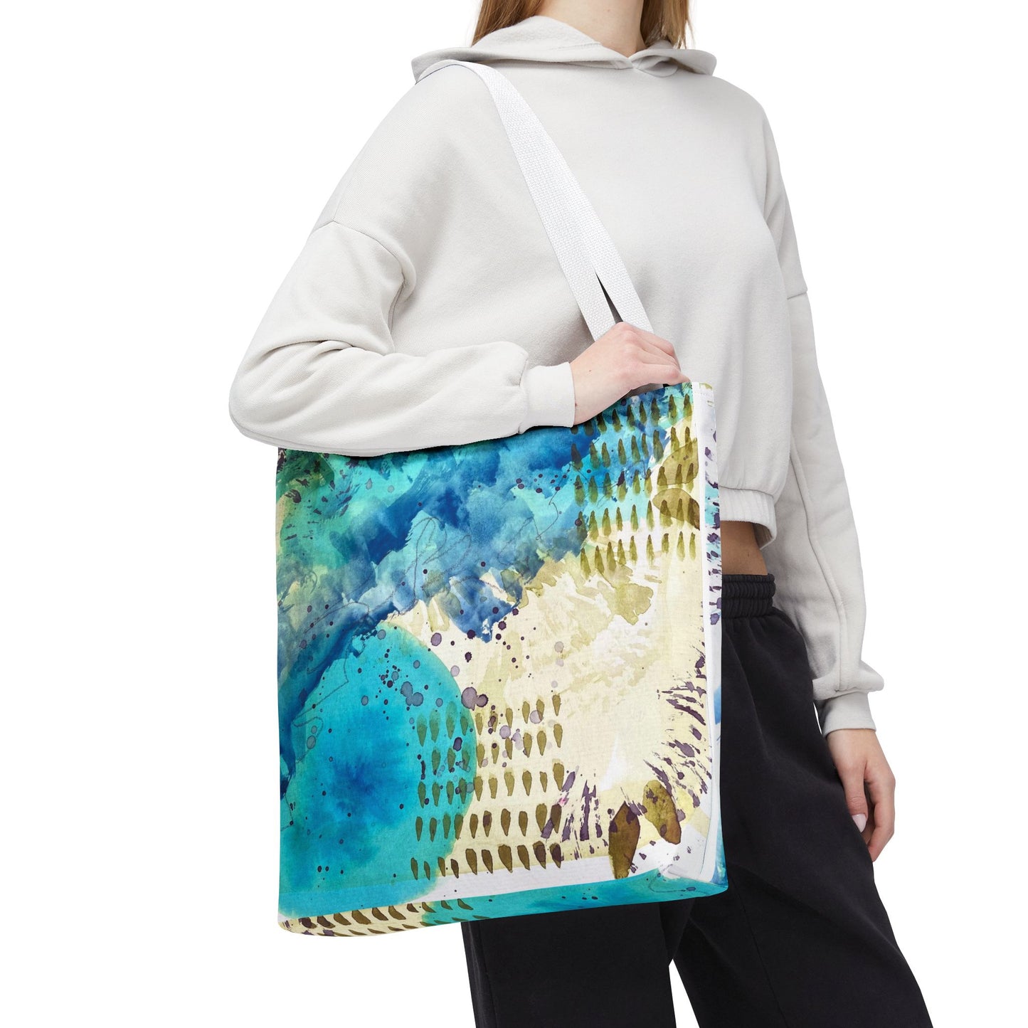 Blue Ocean Abstract Tote Bag – Watercolor Coastal Art Print