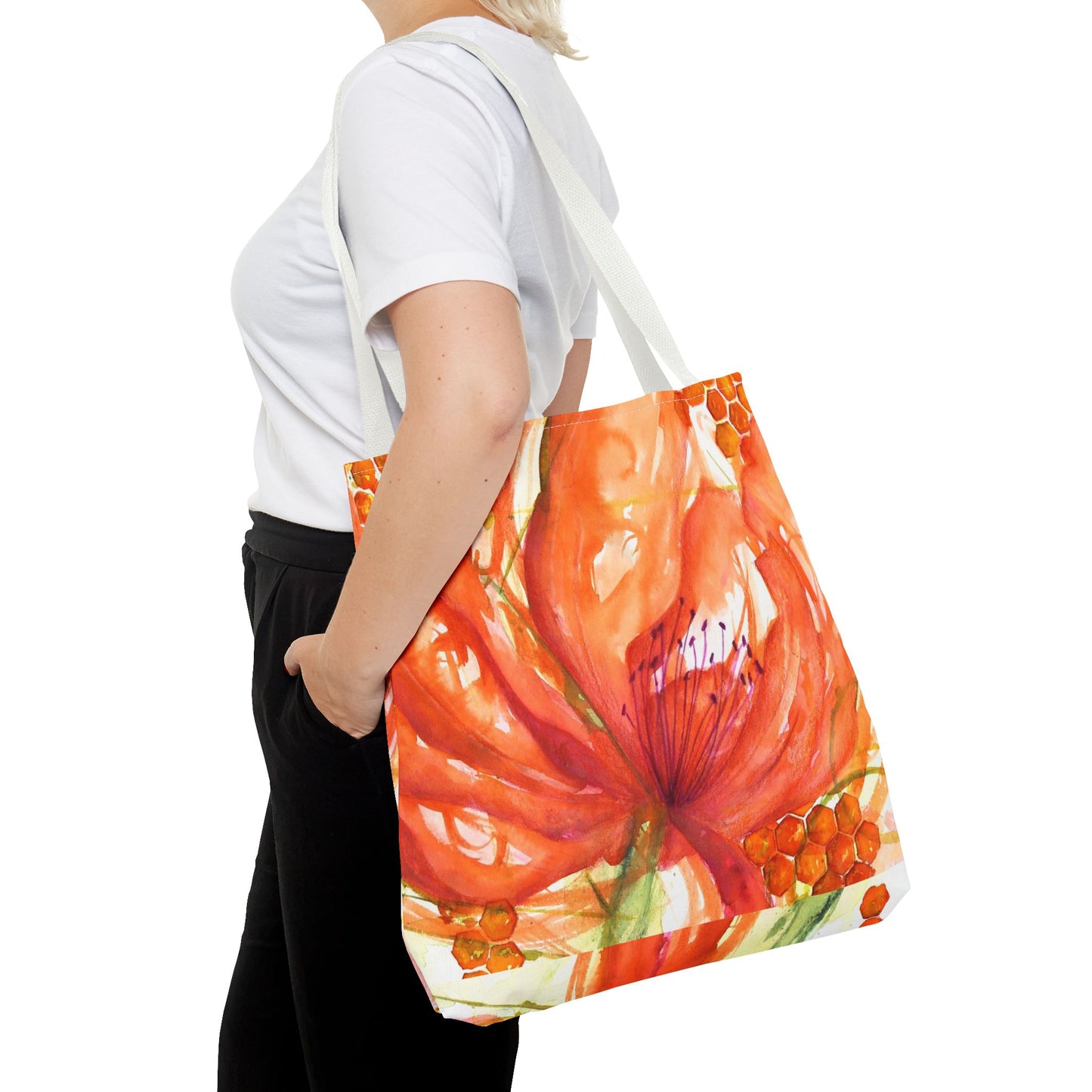 Whimsy Tote Bag — Orange Watercolor Floral All-Over Print