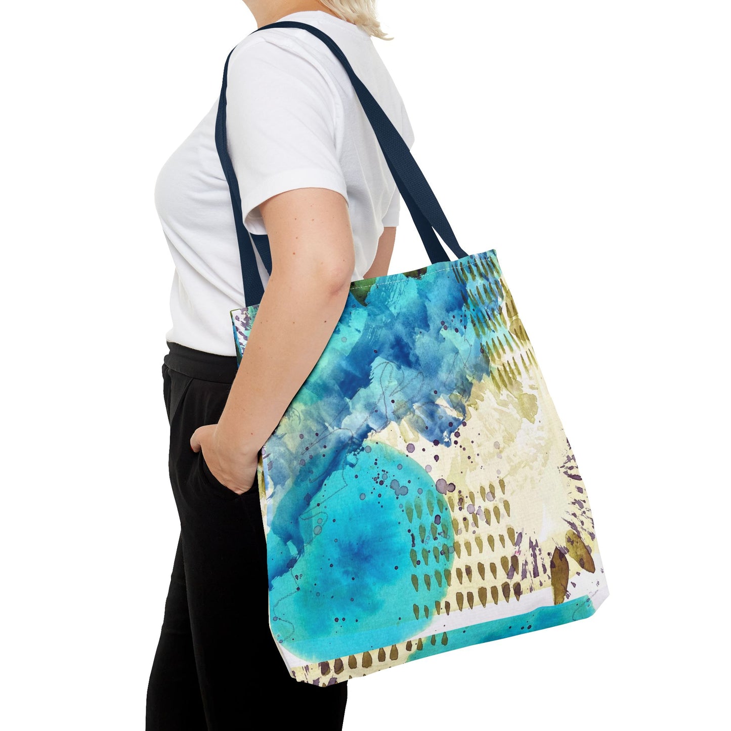Blue Ocean Abstract Tote Bag – Watercolor Coastal Art Print