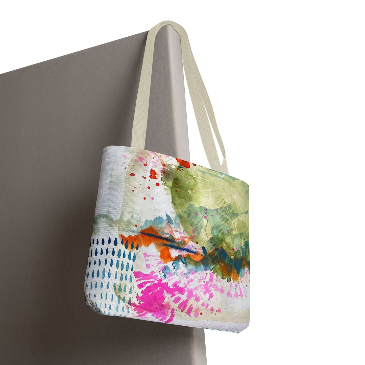 Abstract Watercolor Tote Bag — Colorful Floral Splash All-Over Print